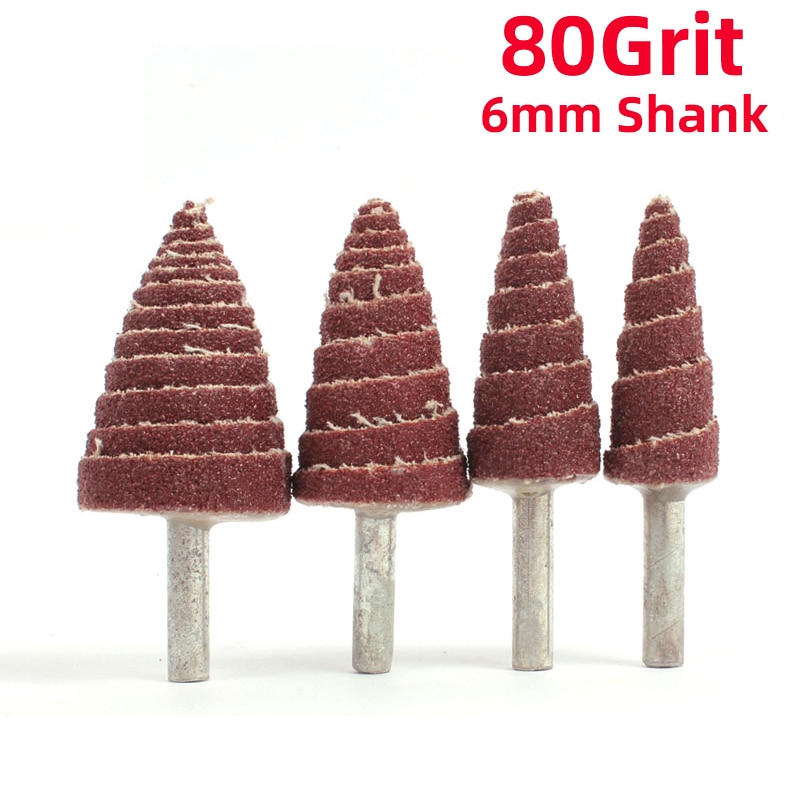 1Pcs 6MM Shank 80 Grit Tapered Cone Grinding Head Sandpaper Flap Wheels Polishing Sanding Tools For Drill Wheel Conical Rotary