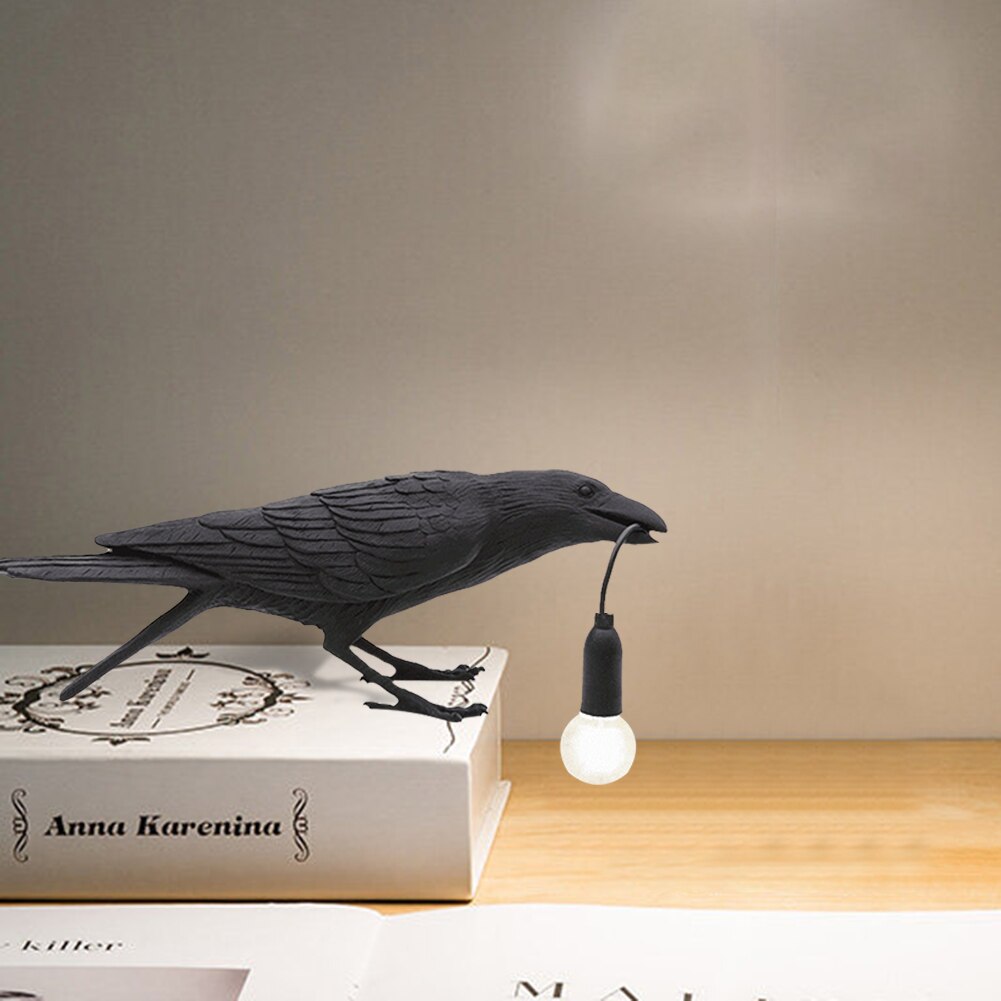 Animal Bird Table Lamp Aisle Bedside Lamp Lucky Bird Bedroom Decor Nordic Led Table Lamp Resin Crow Desk Lamp Wall Light: D Black