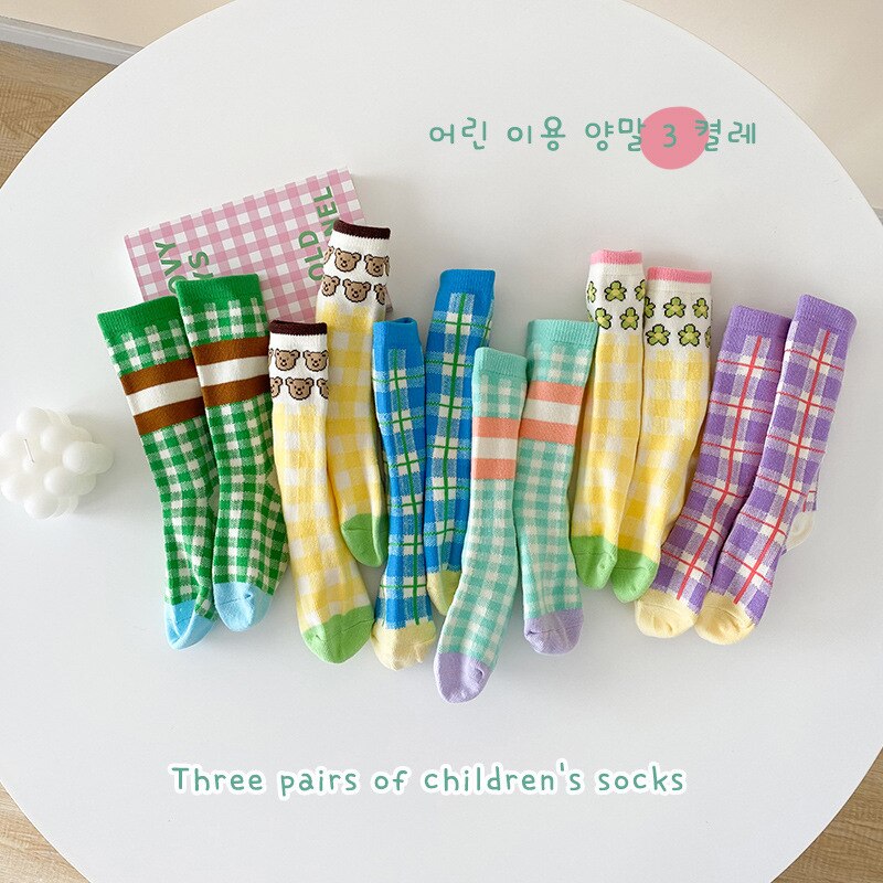 6 paia/lotto calzini per bambini moda coreana Plaid autunno inverno neonati calzini sportivi in cotone bambini ragazze principessa calzini