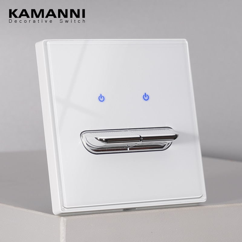 KAMANNI Luxury Light Switch General Standard Crystal Tempered Glass 2Gang 2 Way Switch White Push Botton wall Switches 220V