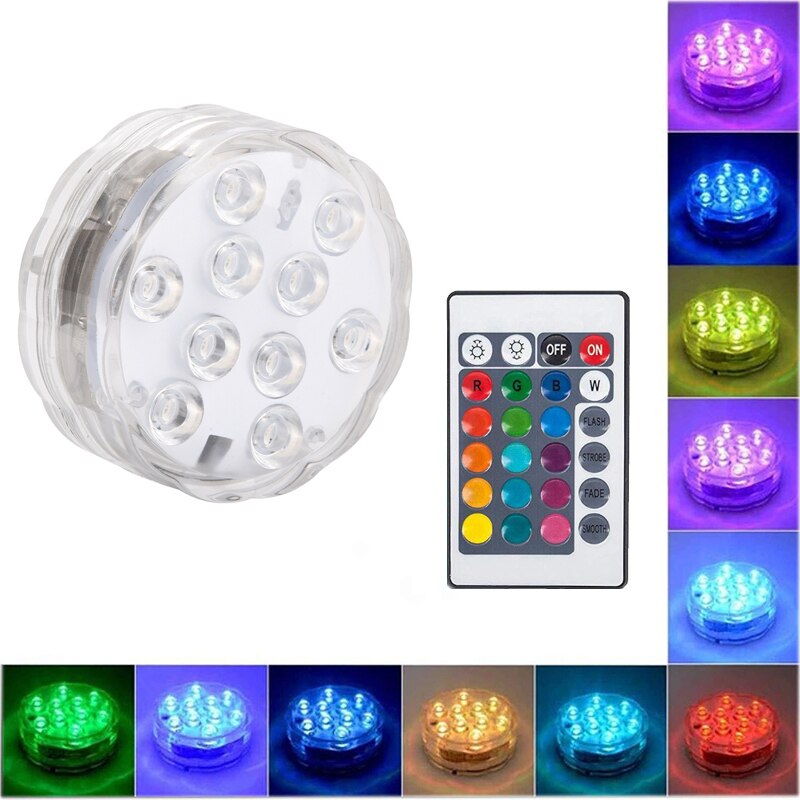 10 LED Fernbedienung Gesteuert RGB Tauch Licht Batterie Betrieben Unterwasser Nacht Lampe Außen Vase Schüssel Garten Party Dekoration: 1PC