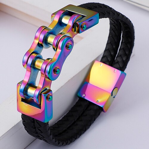 Hip-Hop Biker Sieraden Gevlochten Lederen & Goud Kleur Roestvrij Stalen Armband Mannen Motorfiets Chain Heren Armbanden: Corlorful