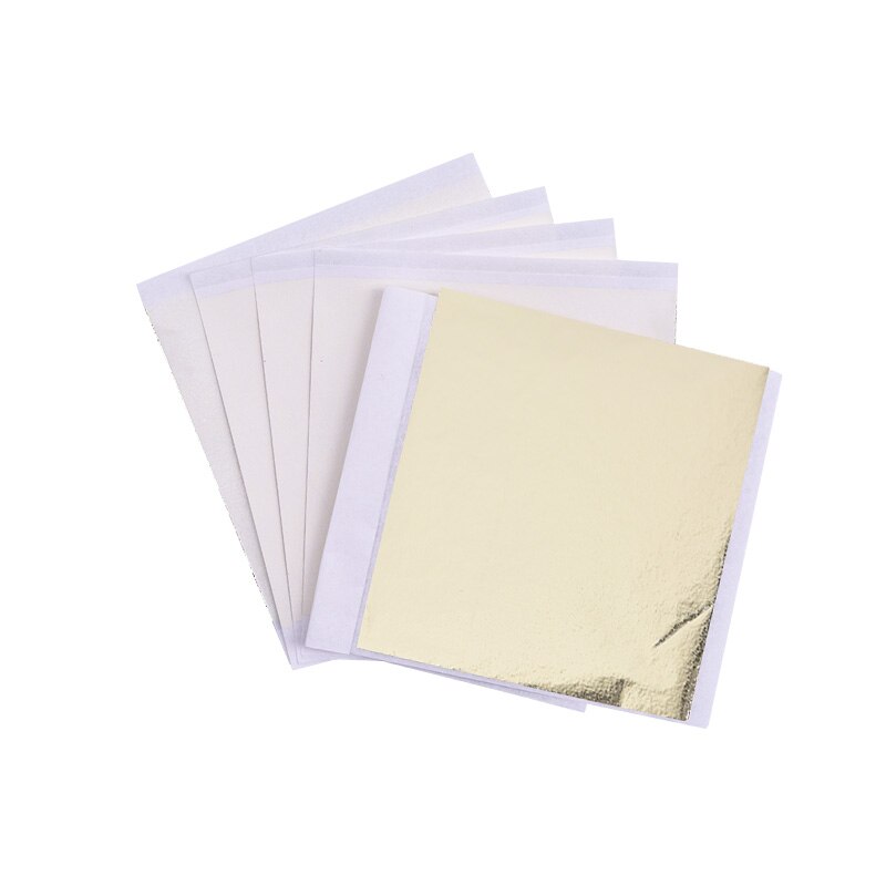 100 pçs 8x8.5cm arte artesanato papel imitação de ouro tira folhas folha cobre folhas folha papel para dourado diy artesanato decoração: champagne silver