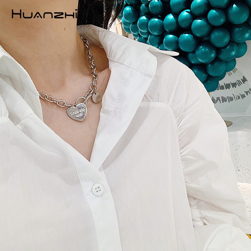 Huanzhi hjerte smil guld sølv farve metal vedhæng legering enkle trendy lange kæde halskæder til kvinder piger fest smykker