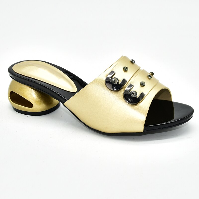 Nigeriaanse Vrouwen Wedding Party Schoenen Versierd Met Strass Vrouwen Schoenen Party Pumps Zomer Vrouwen Hoge Hakken Slippers: Goud / 7.5