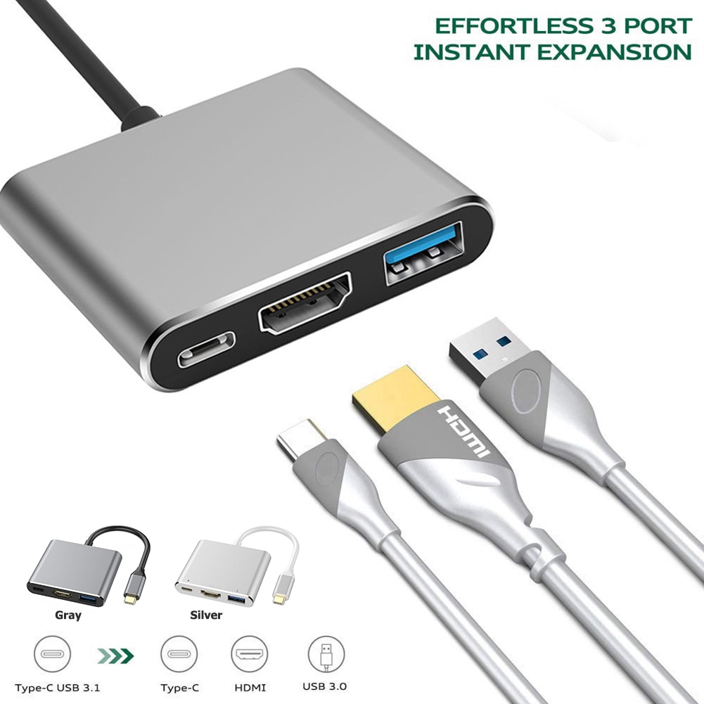 3 in 1 USB 3.1 Type-C HUB Converter Metal USB 3.0 USB C PD 4K HDMI Portable Adapter for Computer PC