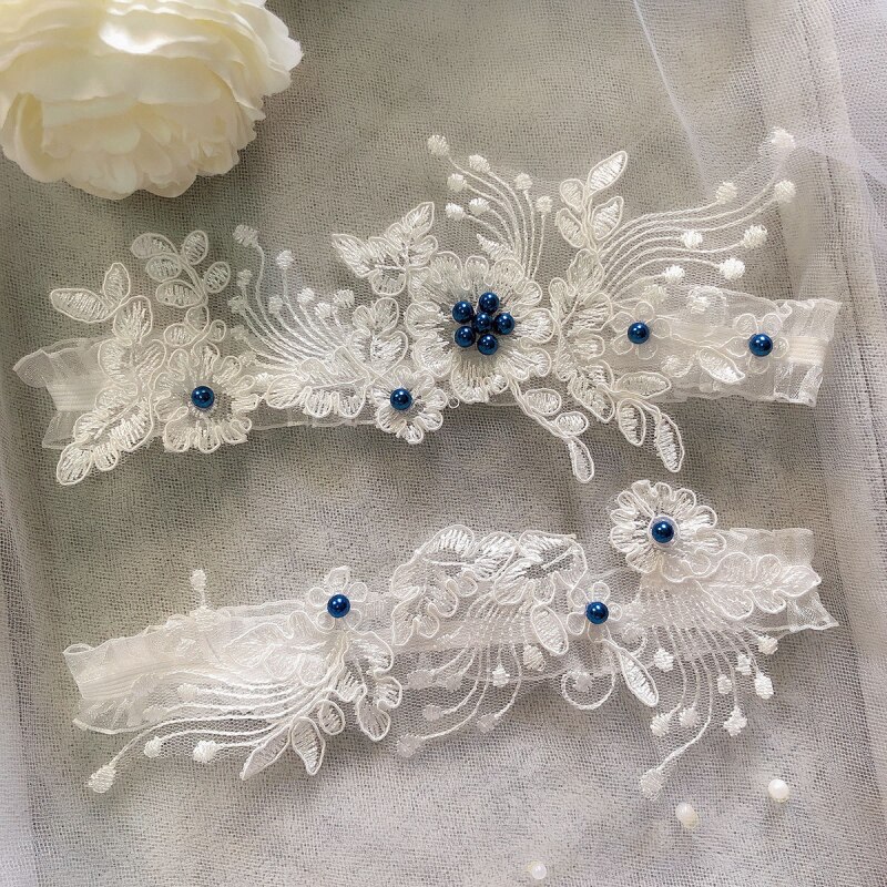 2Pcs Wedding Garter Lace Beads Embroidery Flower Sexy Garters Women/Female/Bride Thigh Ring Bridal Lace Leg Ring Loop