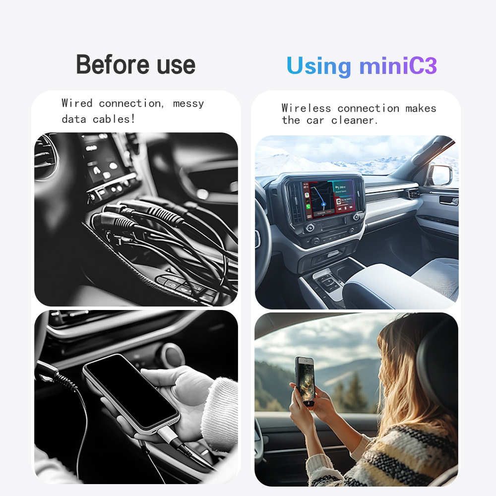 Oppgradert mini  c3 trådløs carplay-adapter i aluminiumslegering, trådløs android-autodongle, plug and play, bt wifi, automatisk tilkobling