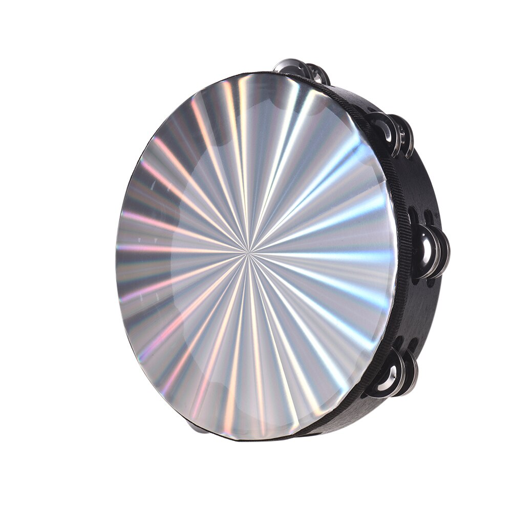 Pandereta de madera de 8 "/ 10", tambor de mano con cascabeles de doble fila, cabezal de tambor reflectante, instrumento de percusión de juguete