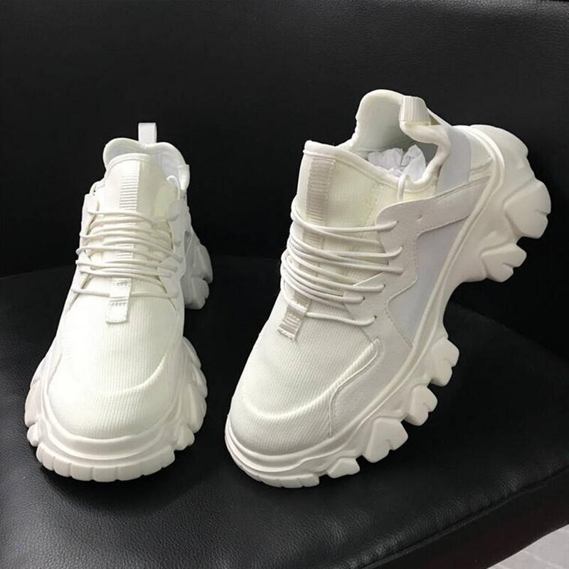 Plattform vår dam sneakers kvinnor skor kvinnliga svarta sneakers med hög sula skor kvinnor hög topp chunky sneakers