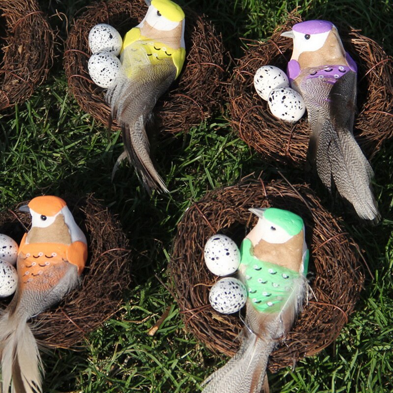 Nido de Pájaro de ratán Artificial de Pascua con huevos para decoración del hogar DIY, artesanal de Pascua, arte artesanal, jardín de patio de casa de boda