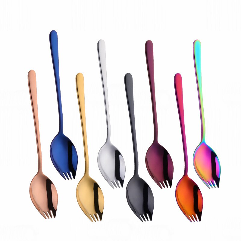 Stainless Steel Fork and Spoon Integrated Spoon and Fork Integrated Korean Household Long-Handled Salad Fork Dessert Fork Spoon