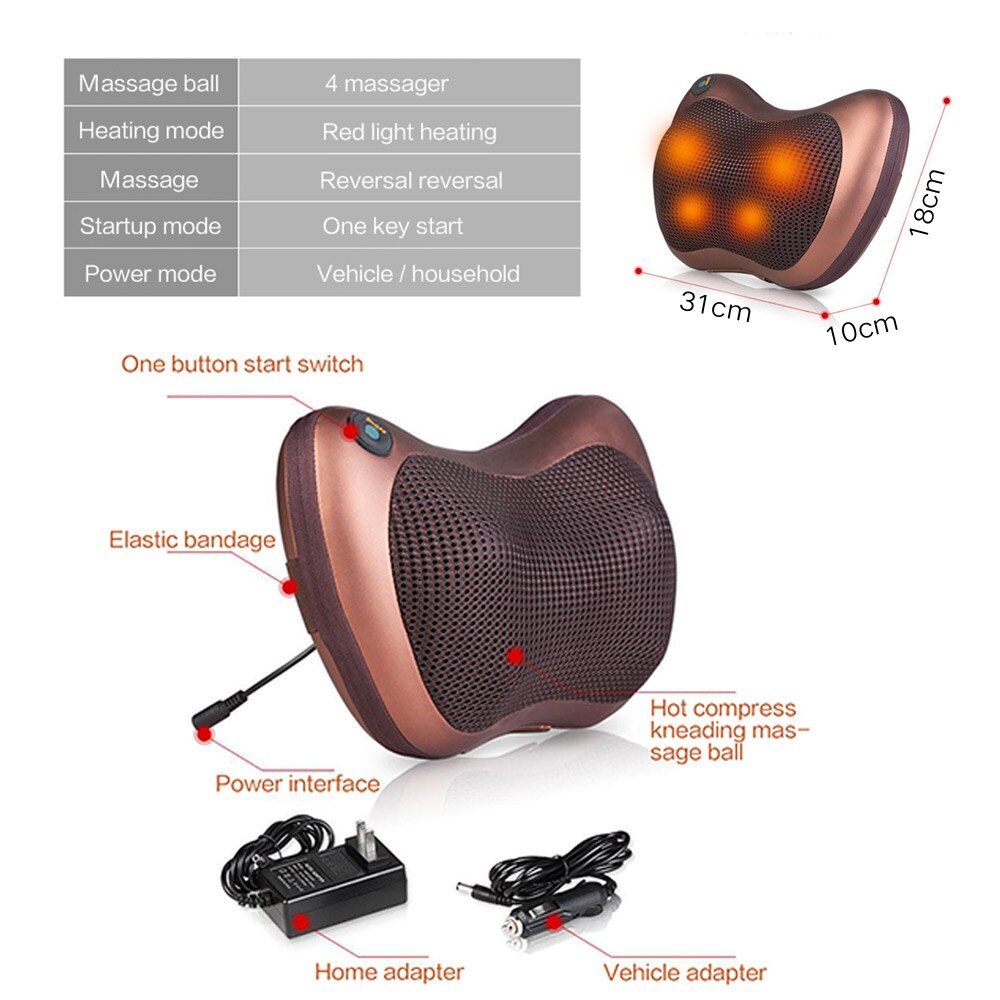 Almohada de masaje Shiatsu para cuello, masajeador eléctrico para cuerpo, pie, espalda, hombro, Lumbar, dos cervicales, cojín de calefacción vibratorio para el hogar y el coche