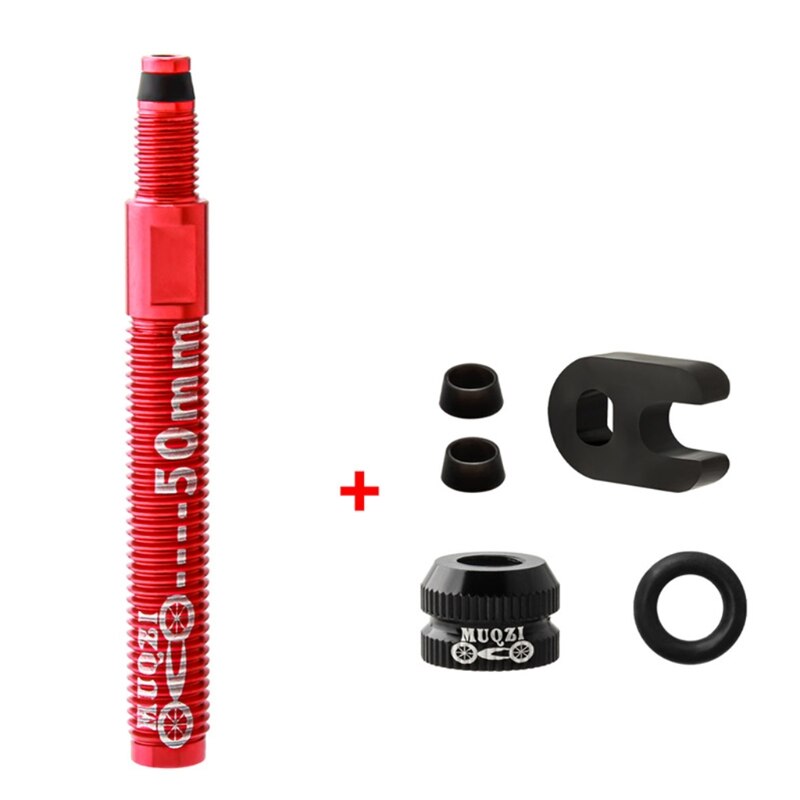 Bicycle Presta Valve Extender 50mm 80mm Clincher Removable Tire Inner Tube Extension Valve with Core Wrench: Red