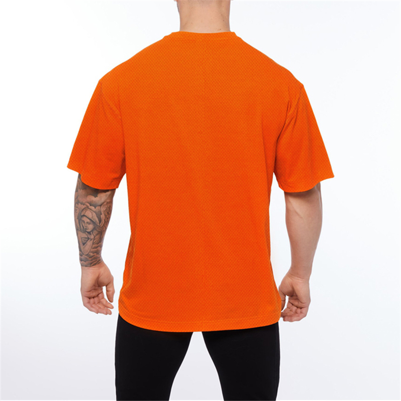 Oversized T shirt Men Shoulders Gym Bodybuilding Fitness Loose Hip-Hop T-shirt Quick Dry Mesh Streetwear Sports Tshirt