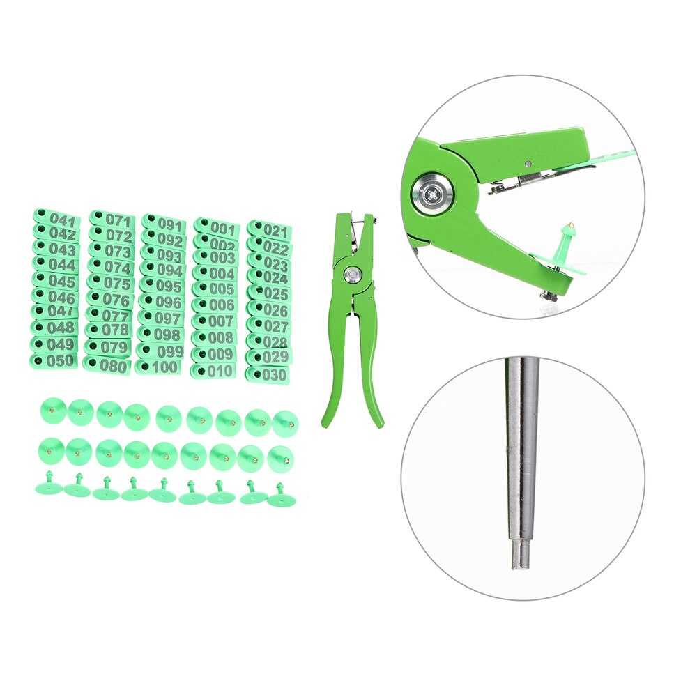 103Pcs Number Ear Tag Livestock Ear Tag Animal Ear Tag Pin Ear Tag Plier: Green