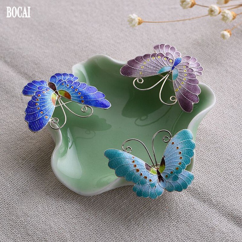 Bocai trend real  s925 silberschmuck, gebranntes blau, diy-accessoires und modische cloisonné-schmetterlingsbrosche für damen