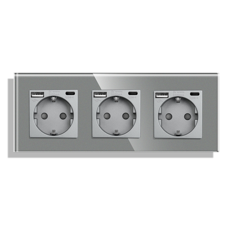 Bingoelec eu standard enkel eluttag kristallpanel 16a dubbla vägguttag trippel typ-c-kontakt glas fyrdubbla vägguttag: Bordsuttag
