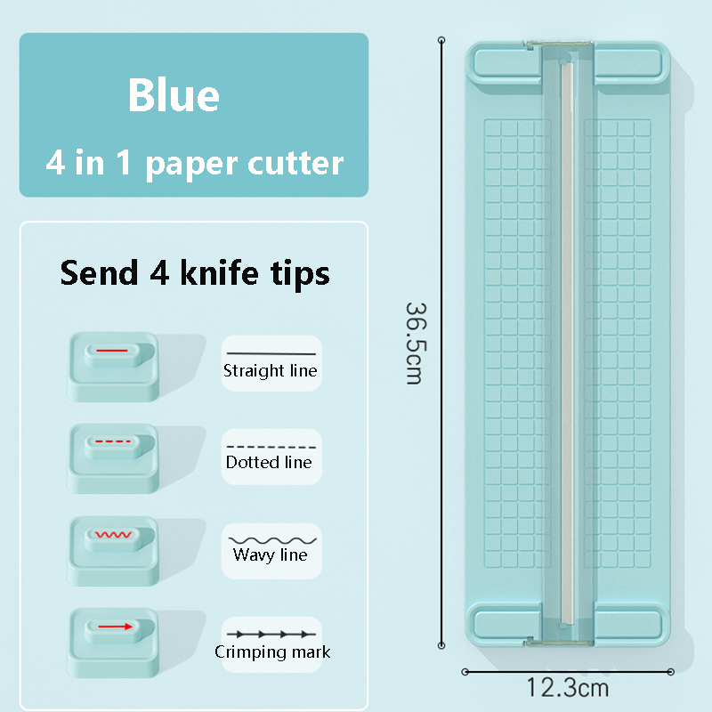 Cortador de papel bidireccional 4 en 1, cortador de papel manual para oficina, enviar 4 cabezales, para escuelas, oficinas y hogares, 1 ud.: Azul