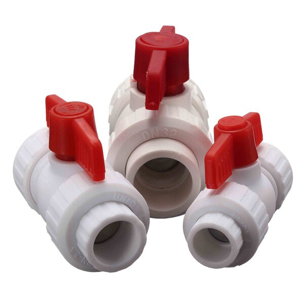 1pc 20mm 25mm 32mm PVC Plastic Pipe Ball Valve Union Valve PVC Water Pipe Connector Plumbing Hose Fittings Slip Shut Valve