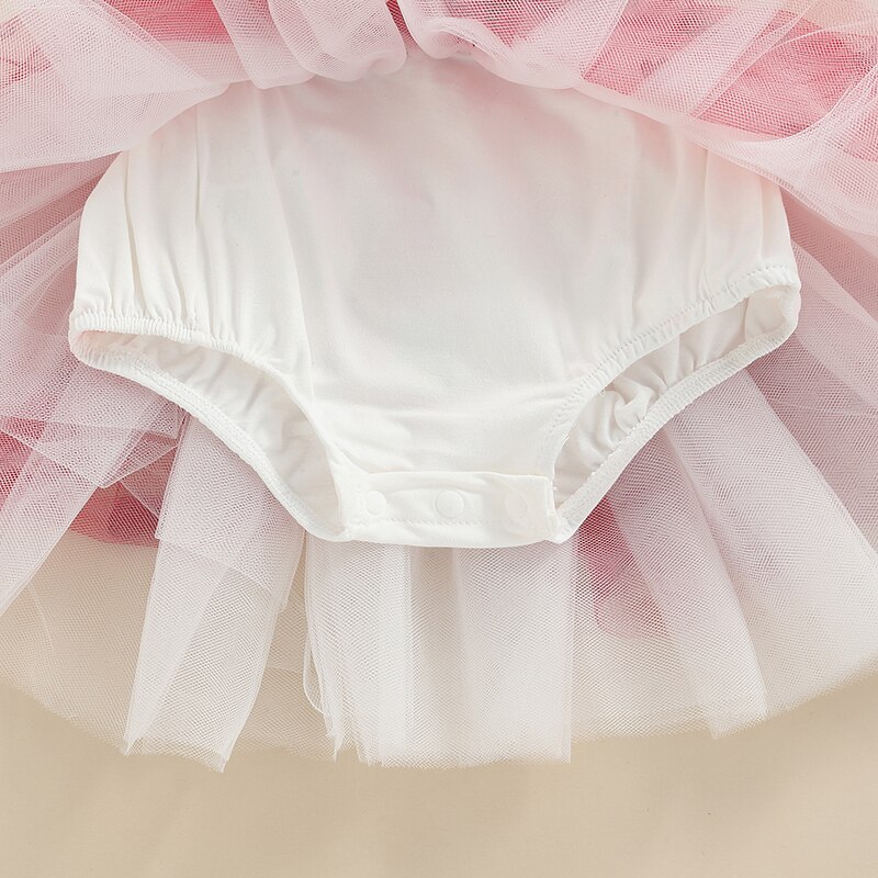 Infant Baby Girls Valentine's Day Romper Dress Suspender Sequin Love-Heart Open Back Bodysuit with Layered Tutu Mesh Skirt