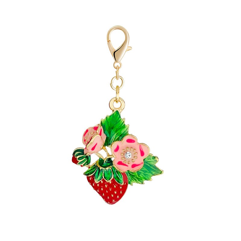 Diy koreansk stil ornament tilbehør legering farve olie jordbær nøglering vedhæng friske små ornamenter taske tilbehør: Legering jordbær nøglering pink