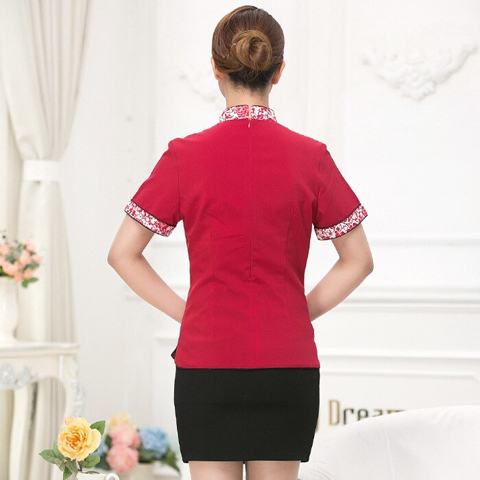 Servitör restaurang uniform kortärmad kinesisk hotell servitris uniform matservice servitör uniformer för man/kvinna