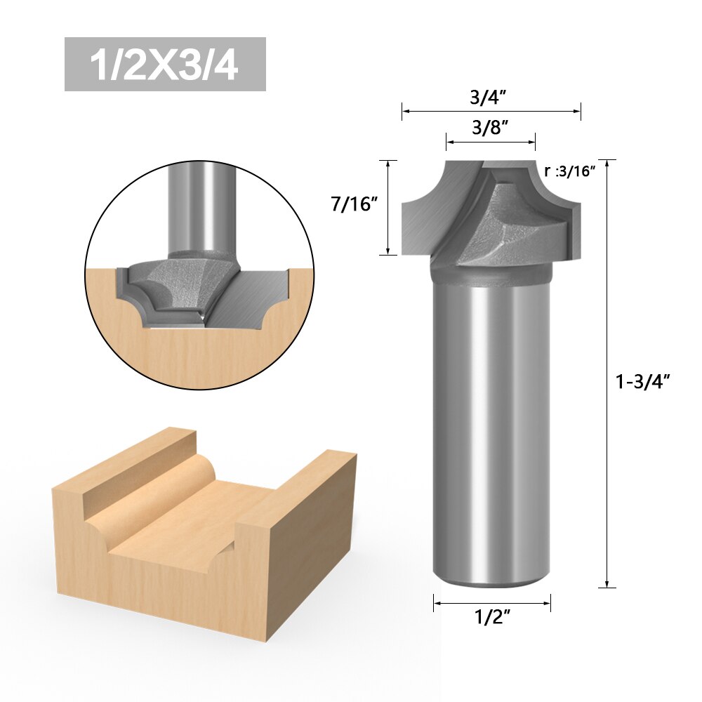 1PC 1/2&quot; 12mm Shank 1&quot; Radius Flat Bottom Bit Horizontal Crown Router Bit door knife Woodworking cutter: 12.7X19.05