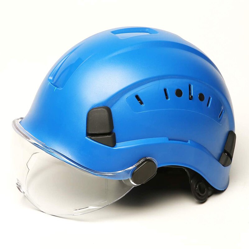 Safety Helmet With Goggles Men&#39;s Construction Hard Hat ABS Protective Helmets Work Cap For Working Climbing Riding: Blue-Clear Goggles