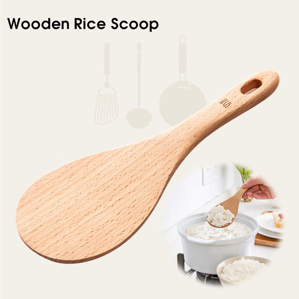 1Pc Kitchen Wooden Rice Spoon Natural Rice Paddle Non-stick Wood Rice Scoop Serving Spoon Kitchen Tools