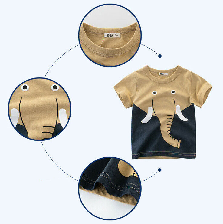 UK Fashion Summer Kids Boys Top Short Sleeve Cartoon Animals Patterns T-Shirts