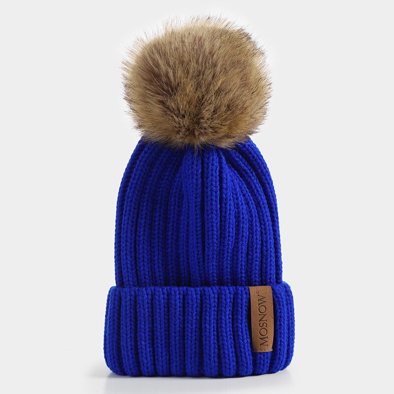 neue Winter frauen Hütte Acryl Bommel Mützen Wärme Ski Kappe Mädchen Hütte Weiblichen Kappe Skullie Künstliche Pompons Hütte: Blau