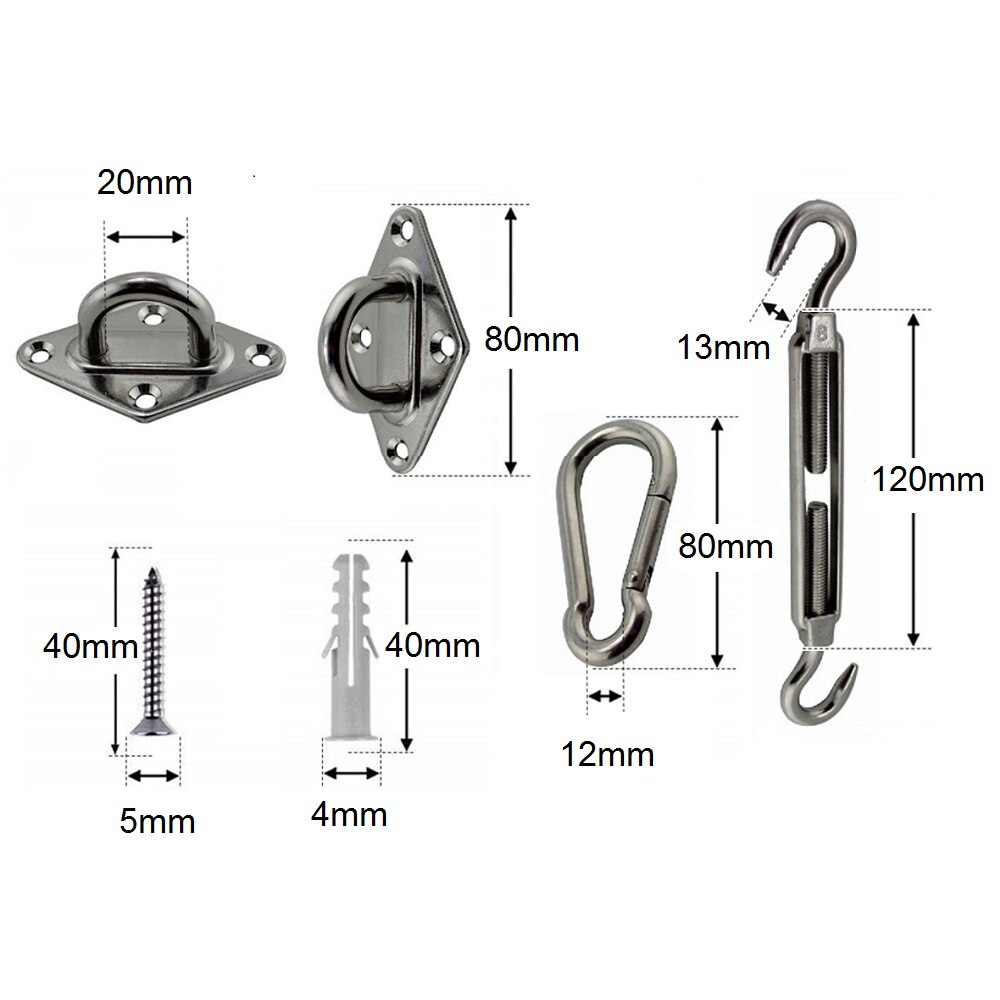 Stainless Steel 304 Triangle Sail Shade Hardware Kit M8/8mm Heavy Duty Sun Sail Hardware Kit