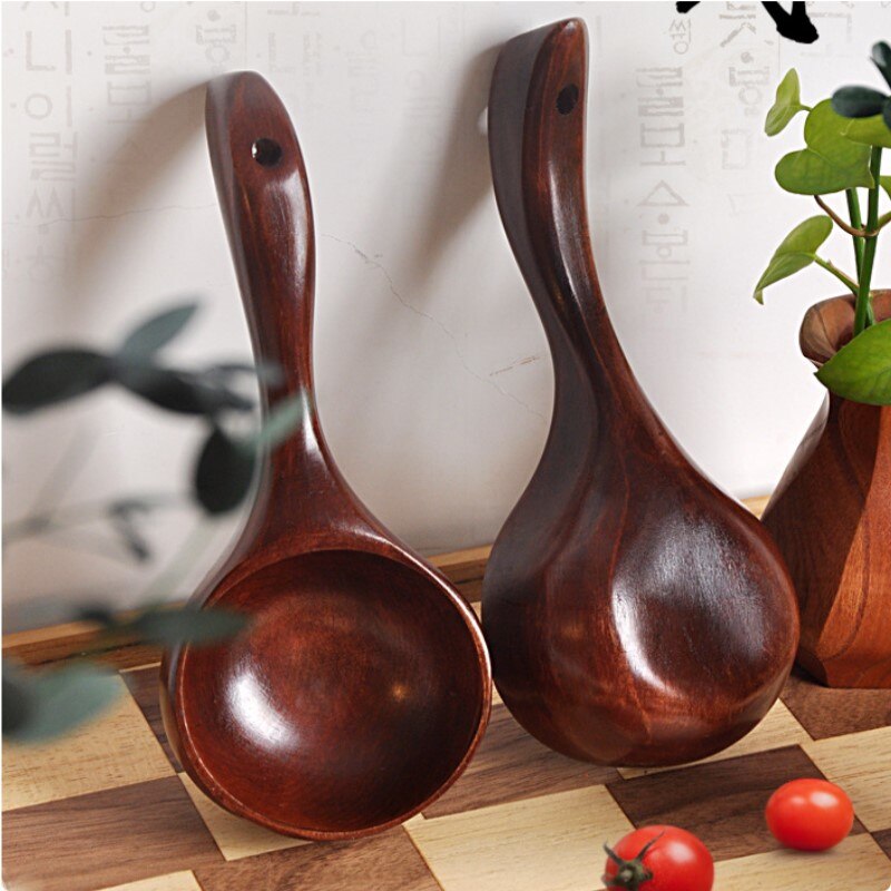 1pc Big Cpacity Wooden Spoons Korean Style 100ml Food Youtuber Favor Natural Wood Long Handle Round Spoons For Soup Cooking