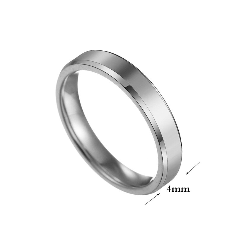 Anillos clásicos lisos biselados para hombre, joyería de acero inoxidable Simple de 4mm de ancho,: 6 / silver