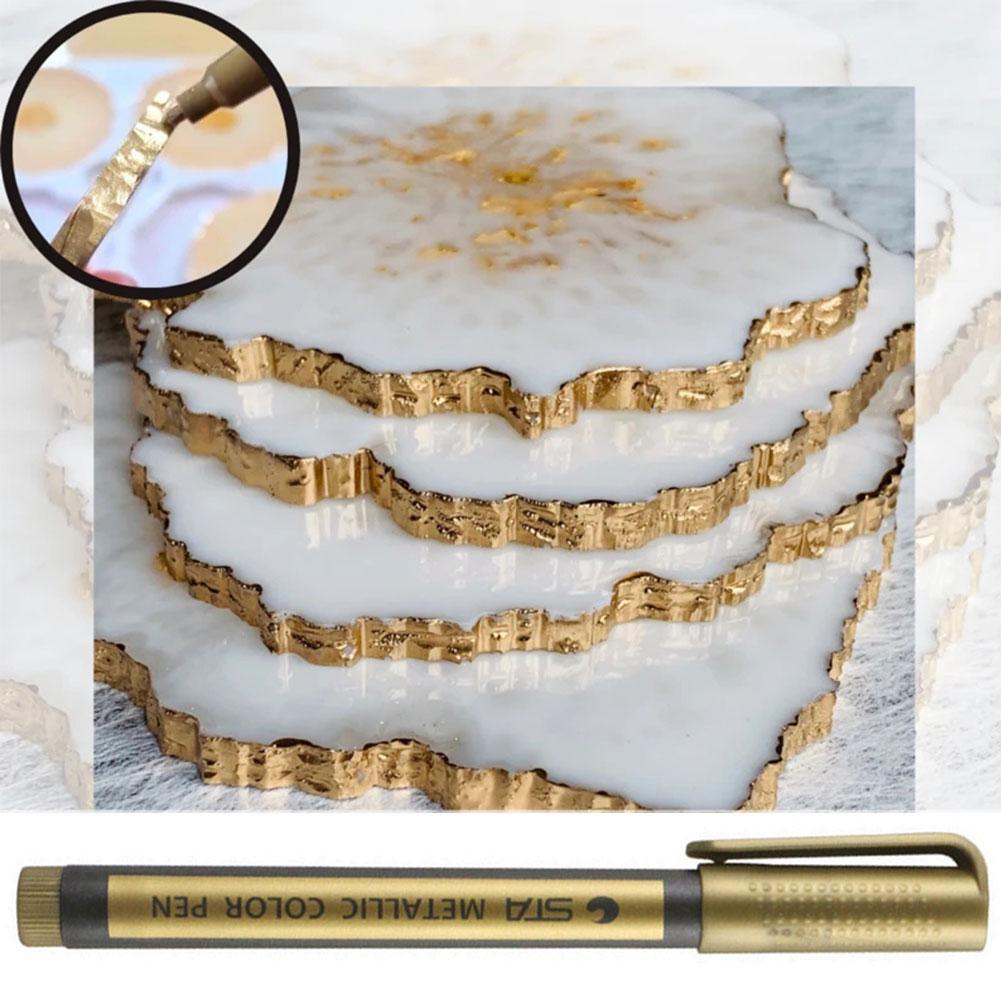 1pcs Reflective Gold Resin Drawing Pen Acrylic Paint DIY Epoxy Resin Mold Highlights Permanent Marker Handmade