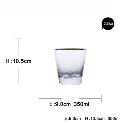 Ins gilt randen hamer cup, loodvrij kristalglas, koud drankje cup, vruchtensap glas cocktail glas gouden slanke cup voor sap: 2