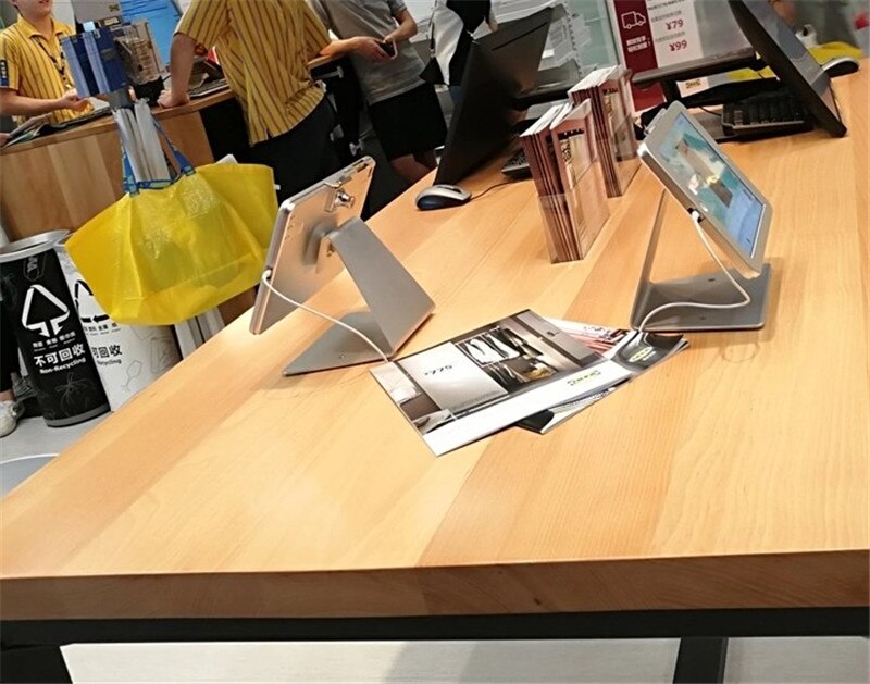 for 10.5 inch ipad desktop kiosk/ security display at hotel or bank / lock metal frame stand on table screw on countertop
