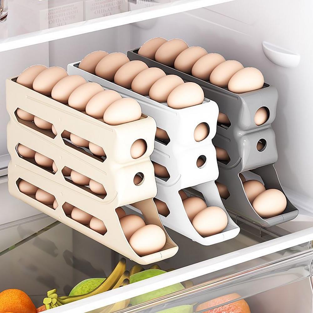 Rolling Egg Storage 4 Tier Refrigerator Egg Storage Organize and Store up to 30 Eggs Box Space-Saving Roll Down Eggs Dispenser