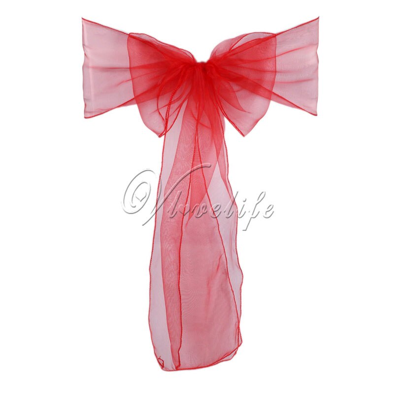 100pcs Chair Sashes Organza Chair Bows Wedding Party Supplies Christmas Valentines Decor Sheer Organza Fabric Chair Decoration: Red