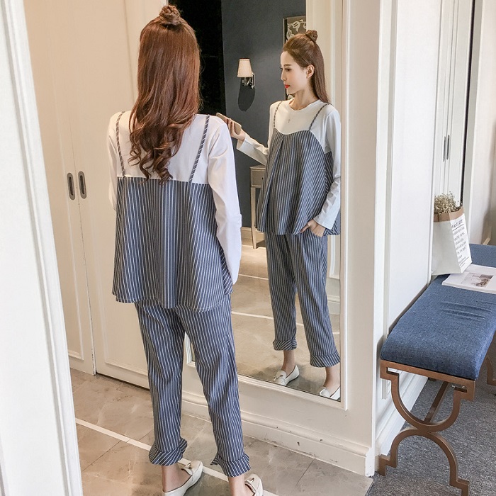Grey Striped Long Sleeve Maternity Set main image 0