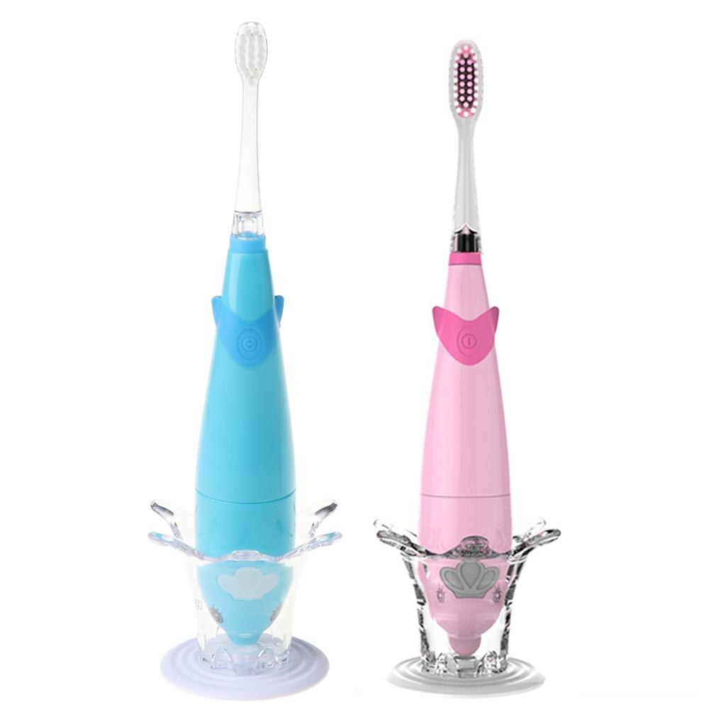 Kids Sonic Toothbrush Electric Brush Waterproof Musical Dolphin Shape LED Light 2 Minutes Remind Dental Care for 3-12 Ages Kid