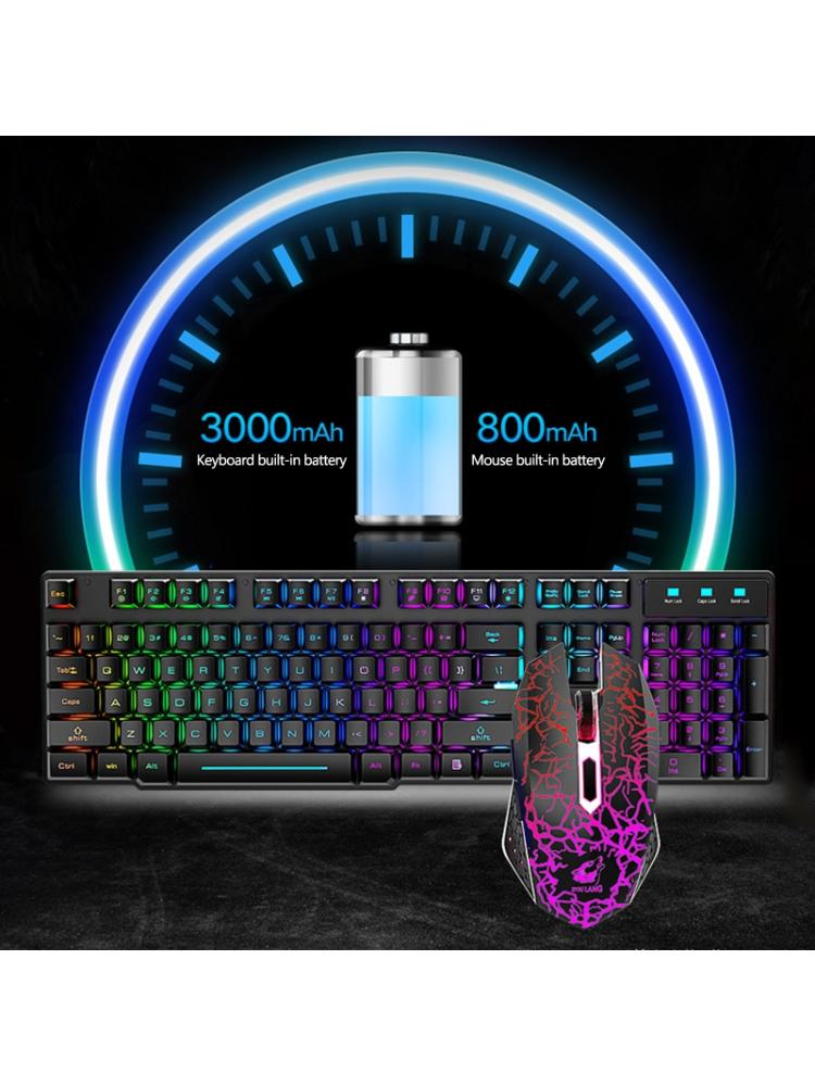 2.4G Rechargeable Wireless Gaming Keyboard and Mouse Set Colorful LED Breathing Light 3 Gear DPI Adjustable Computer Laptop Acce