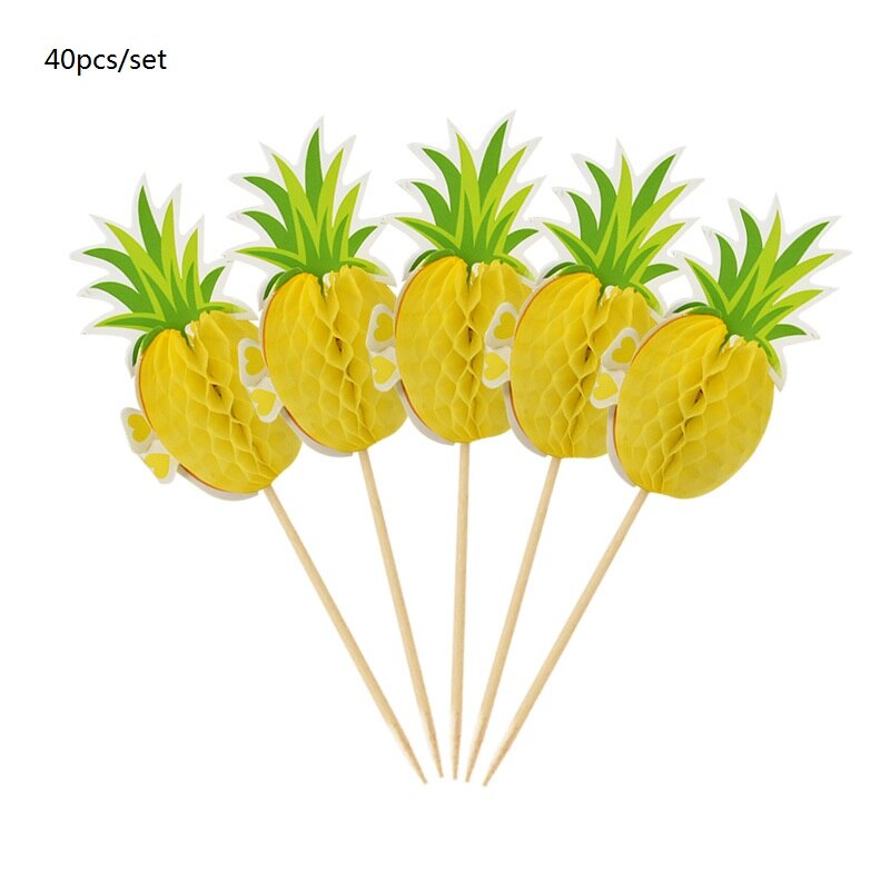 40 stk hawaii 3d flamingo kage topper kage picks dekoration forsyninger cupcake toppers bryllup tropisk sommer fest dekoration: 40 stk 3d ananas