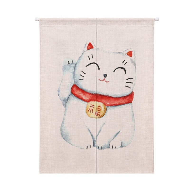 Rideau de porte en coton et lin | Motif chat chanceux, rideaux de porte, diviseur de décoration pour la maison, pour chambre à coucher et cuisine