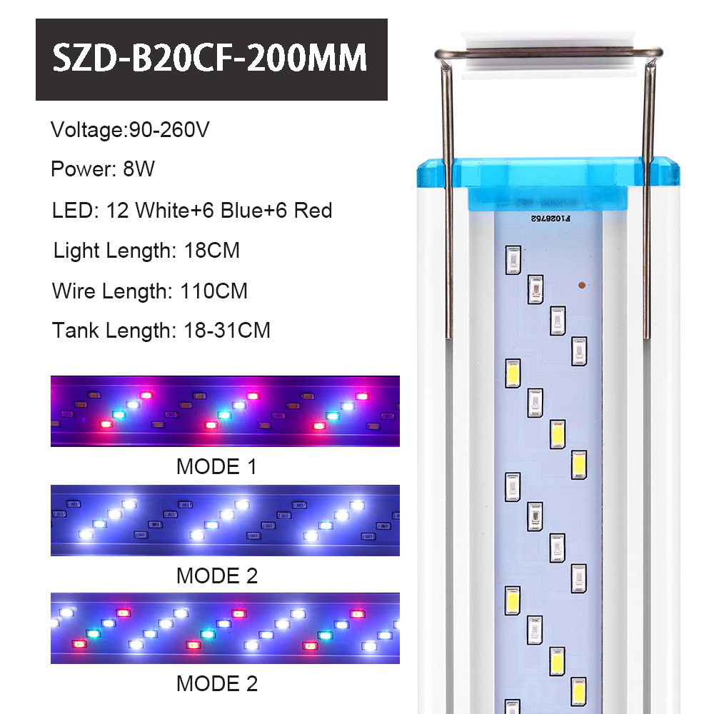 Aquarium LED light fish tank ornamental landscaping aquatic plants LED light expandable 18-75cm waterproof clip-on light110V220V: 200 color changing