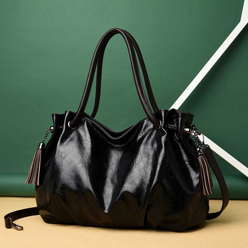 AMELIE GALANTI bolsas grandes europeas y americanas bolso de borla retro bolso de mujer de Ambiente de bolso de mano bolsas para mujeres: Black