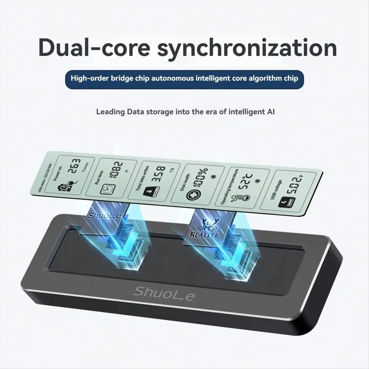 M.2 NVME SATA Dual Protocol Digital Display Monitoring Dtorage Box USB 3.2 10Gbps Transfer M2 SSD External Hard Drive Enclosure