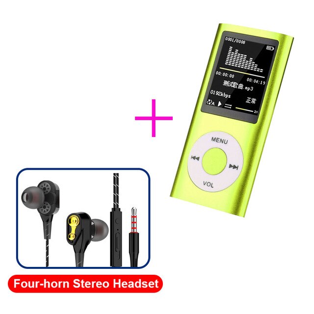 Lecteur MP4 MP3, Module Audio, baladeur Radio FM avec écouteurs pour lecteur de musique, affichage en plusieurs langues: green and headset