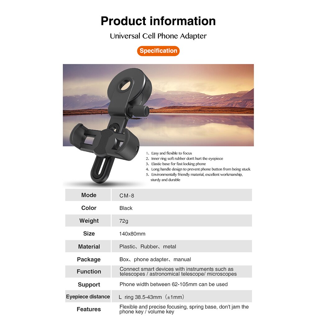 Phone Microscope Telescope Clamp Holder Monocular Photography Cell Phone Adapter Mount Clip